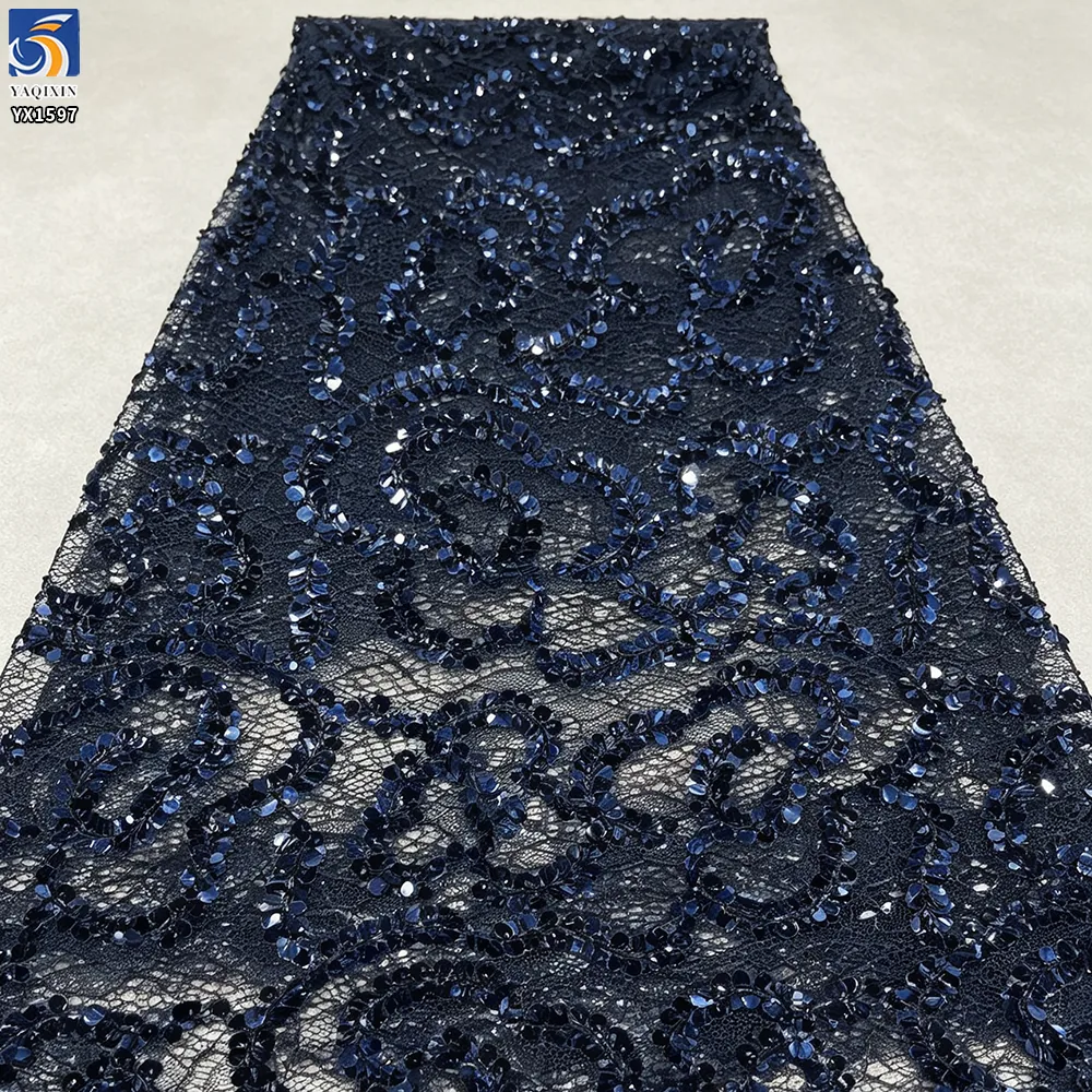 YX1597 Floral Sequin Lace Fabric Decorative Embroidered Mesh for Wedding Evening Dress