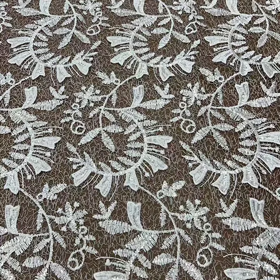 YX1274-1 Chinese Lace 10 Yards Custom Pattern Dyeing Embroidered Water-Soluble Lace Fabric for White Wedding Dress