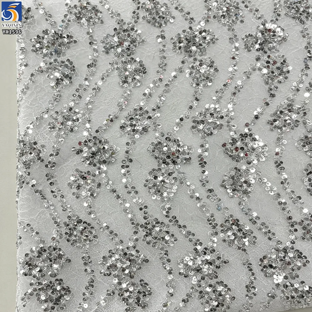 YX1596 Embroidered Sequin Lace Fabric Sparkly Floral Mesh for Dresses Gowns and Designer Womenswear