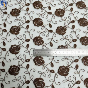YX1026 Romantic Embroidered Rose Floral Mesh Fabric for Chinese Valentine's Day Beauty Dresses Embroidered Tulle Fabrics