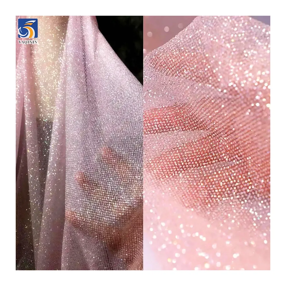 YX2322-1 Sparkle Glitter Tulle Mesh Fabric 60GSM 160CM Stiff Shiny Net Material for Bridal Wedding Dress & Evening Gown