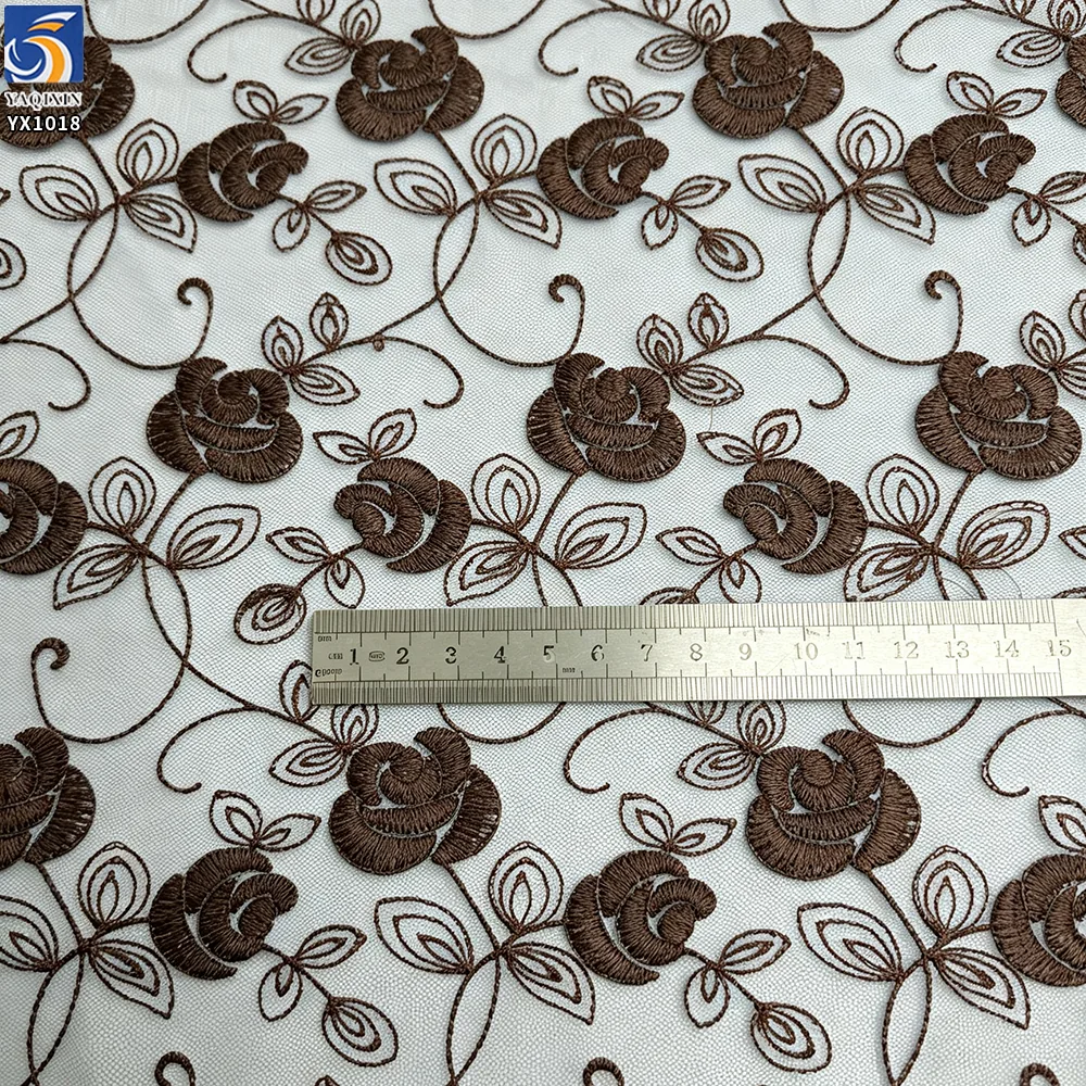 YX1018 2026 Latest Design Polyester Roses Flowers China Embroidery Fabric Poly Mesh Fabrics for Home Textiles and Clothing