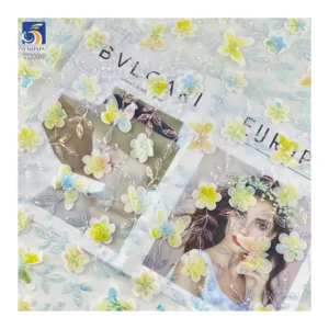 YX808 Butterfly Floral 3D Embroidery Knitted Mesh Fabric With Small Sequins Shiny Girl's Princess Dress Tulle Fabric