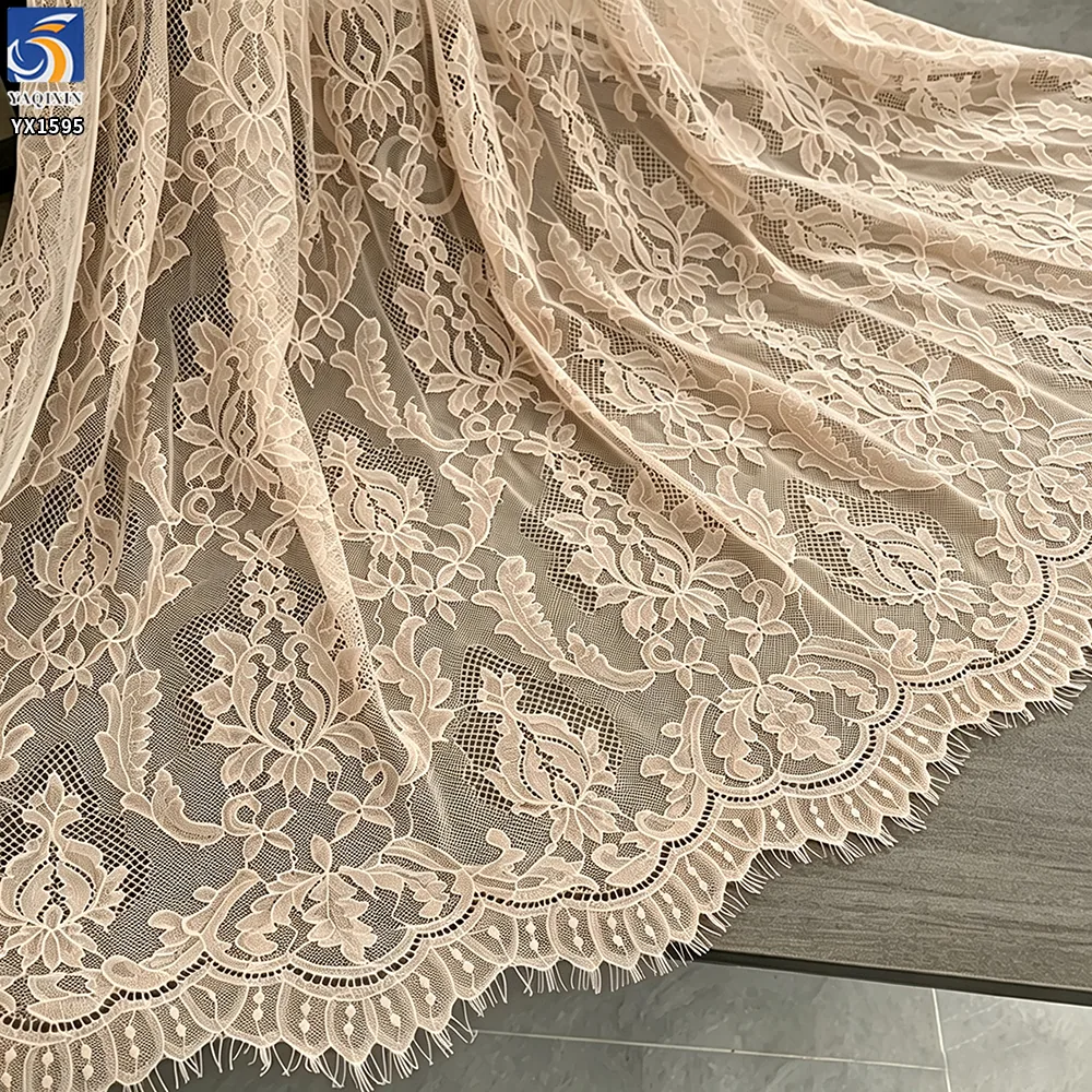 YX1595 280GSM Thick Eyelash Lace Fabric Dense Floral Mesh for Wedding Dresses Bridal Gowns and Formal Wear