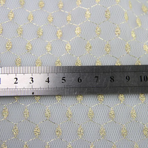 F508 Luxury Wedding Veil Dress Tulle Fabric Polyester Golden Dots Jacquard Mesh Tulle Fabric for Bride