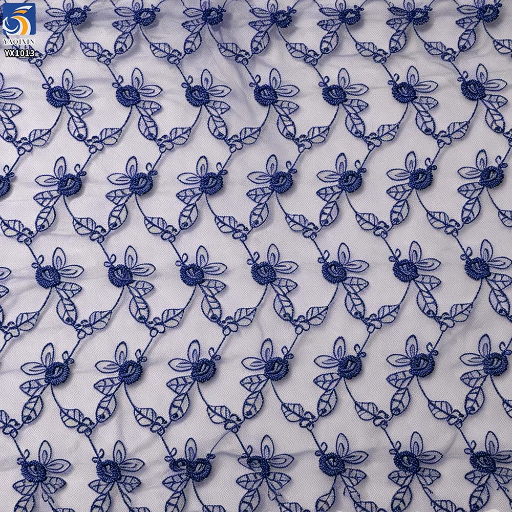 YX1013 Cheap Solid Color Florals Embroidery Custom Picture Tulle Mesh Fabric Textiles for Women's Garments Embroidery Fabric