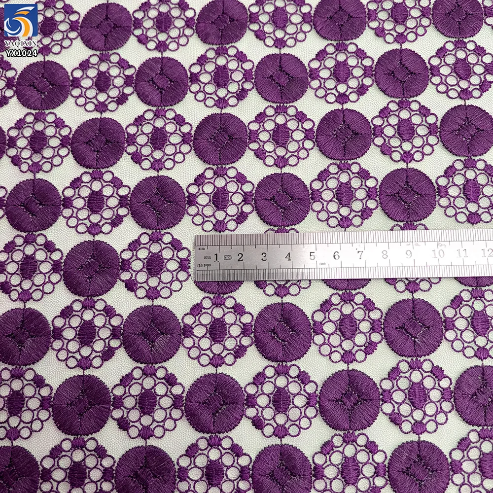 YX1024 Customer's Luxury Brand Logo Embroidered Tulle Fabrics 300 Yards of 3-Day Pattern Custom Embroidered Mesh Fabric