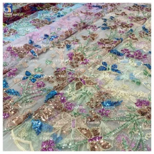 YX1224 African Colorful Sequins Embroidered Lace Fabric Hot Sales Popular Chinese Designer Floral Lace Sequin Fabric Textiles