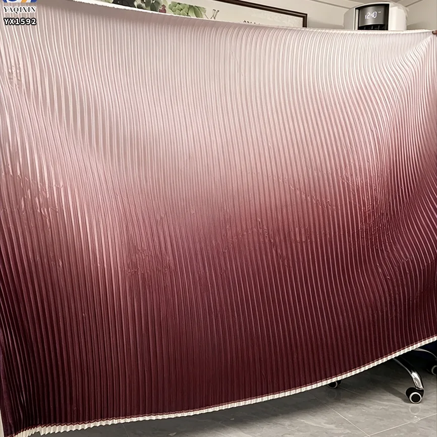 YX1592 Gradient Pleated Satin Fabric Ombre Shiny Polyester Textile for Women Dresses Gowns and Fashion Apparel