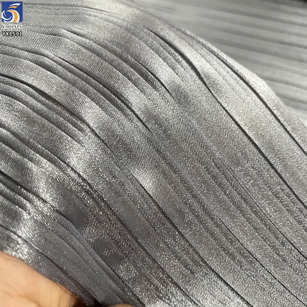 YX1591 Glossy Organza Pleated Fabric Silver Lightweight Soft Material for Evening Gowns and Womenswear