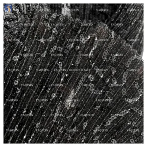 YX1148 130gsm Thick Silver Thread Bright Silk Composite Polyester Knitted Pleated Sequin Fabric 3mm Sequin Fabric for Dress