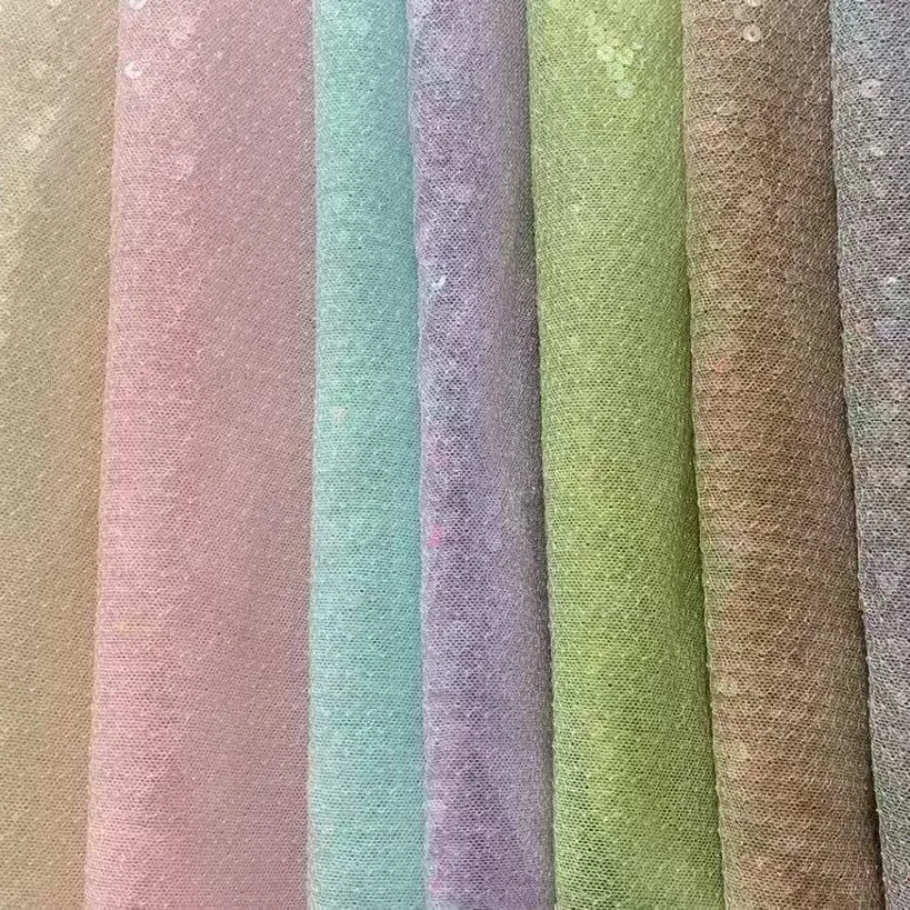YX265-1 High-Shine Flexible 10 Colors Available 5mm Crystal Embroidery Stretch Mesh Fabric for Women Fashion Dress