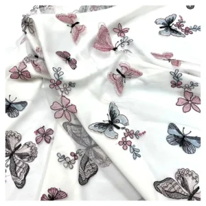 CXT20 Romantic French Woman Dress Mesh Tulle Fabric Embroidery Colorful Butterfly Fabric