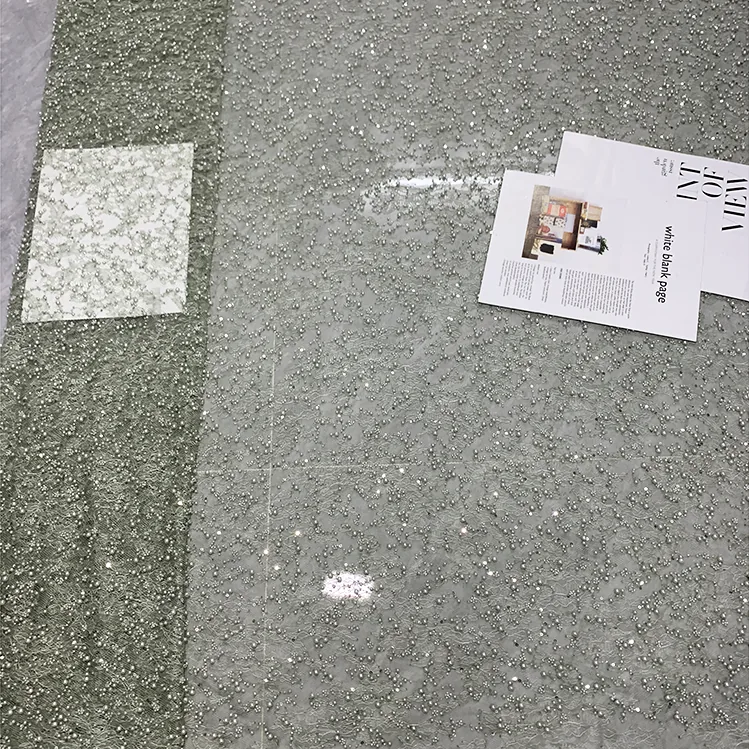 YX1510 Pearl Beaded Eyelash Lace Fabric 3D Floral Mesh Textile for Bridal Dress Evening Wear and Fashion Garments
