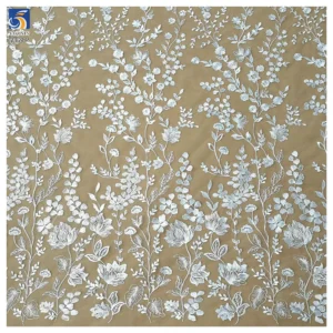 YX1275 130gsm Luxury Florals Embroidered White Wedding Tulle Lace Fabric Water-Soluble Embroidery French Dress Fabric