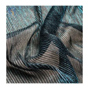 New Fashion Dance Dress Crepe Fabric 100%Polyester Knitted Strip Pleats Shiny Stretch Lurex Mesh Fabric
