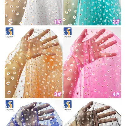 YX689 New Arrival Nylon Printed Tulle Fabric 100% Nylon Soft Daisy Pattern Design Floral Print Mesh Tulle Fabric