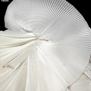 YX936-1 Customized White Polyester 1cm Pleated Accordion Satin Fabric for High-End Party Dresses Liquid Satin Pleated Fabric