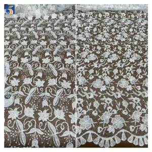 YX1274 Spot 200gsm White Water-Soluble Embroidery Mesh Lace Fabric for Italian Bride 3mm Transparent Sequins Dyed Lace Fabric