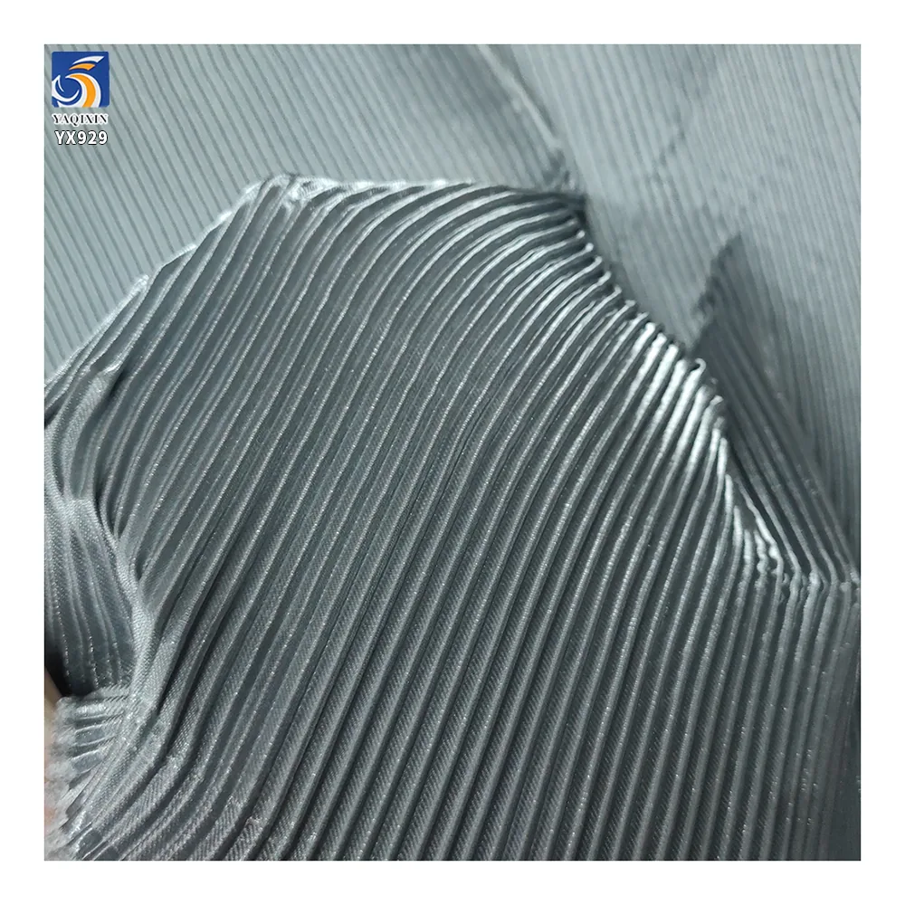 YX929-1 Multicolor Custom Designs Satin Pleated Dress Apparel Fabric Woven Soft 100 Polyester Elastic Satin Pleated Fabric