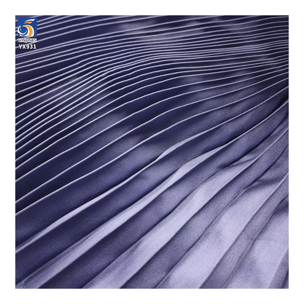 YX931 Lilac 3cm 100 Polyester Satin Pleated Fabric Stretch Glossy Silk Satin Accordion Pleated Fabric for Ladies Dresses