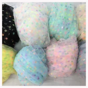 DX119 Cheap 100% Polyester Multicolor Big Dot Foil Stamping Tulle Fabric Net