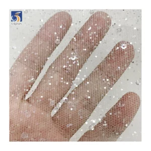 YX697 130gsm High Quality High Density Mesh Tulle Fabric With Silver Glitter Dust Dots Tulle Bridal Wedding Dress Fabric