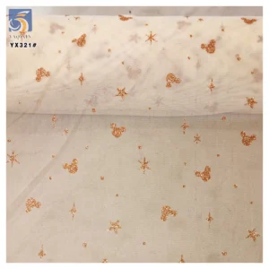 YX321 Latest Design 100% Polyester Glossy Tulle with Glitter Dust and Mickey Star Pattern Mesh Tulle Fabric
