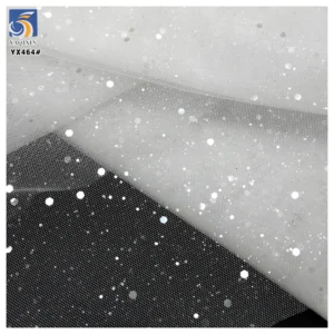 YX464 Hot Selling Polyester Transparent Sequin Tulle Mesh Fabric for Wedding Dress Soft Glitter Tulle White Fabric