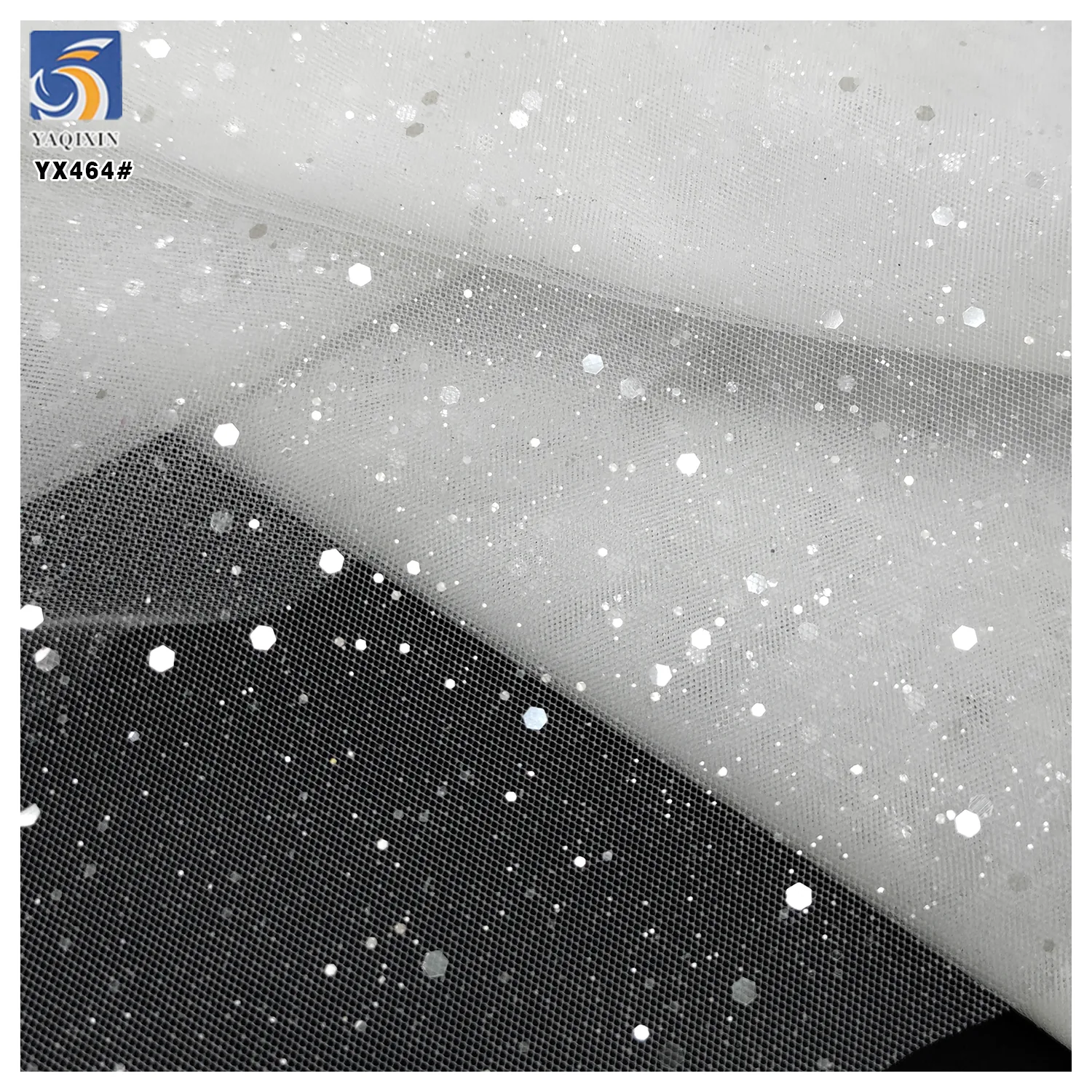 YX464 Hot Selling Polyester Transparent Sequin Tulle Mesh Fabric for Wedding Dress Soft Glitter Tulle White Fabric