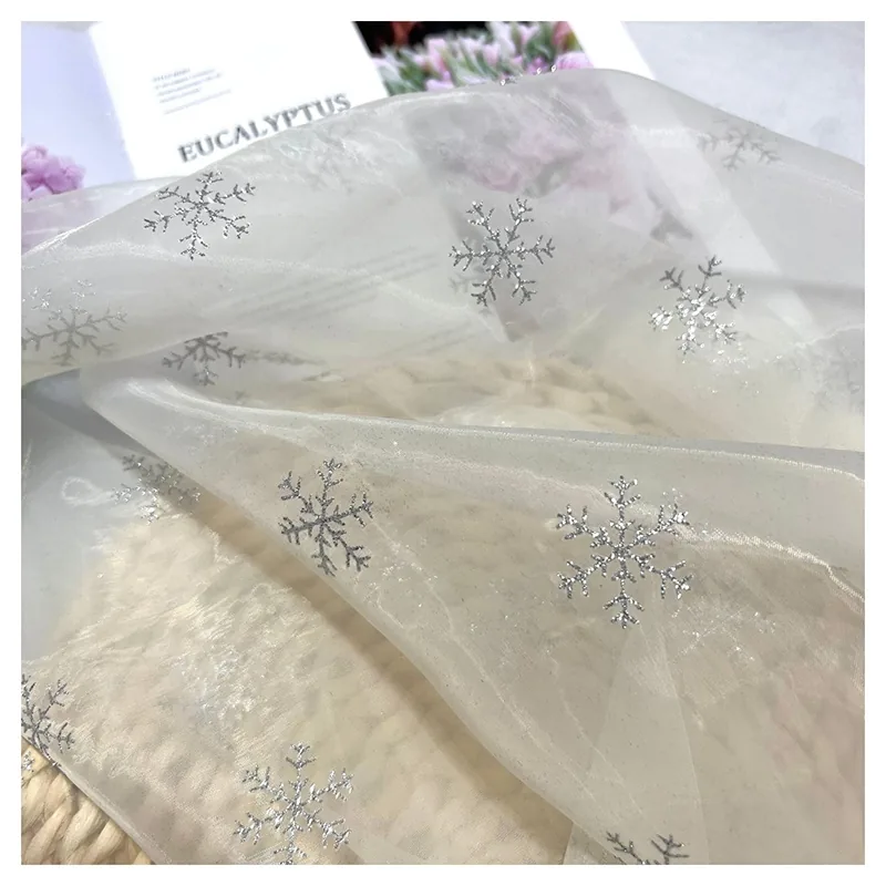 Wholesale Pink Soft Tulle Snowflake Glitter Mesh Tulle Fabric for Christmas Decors