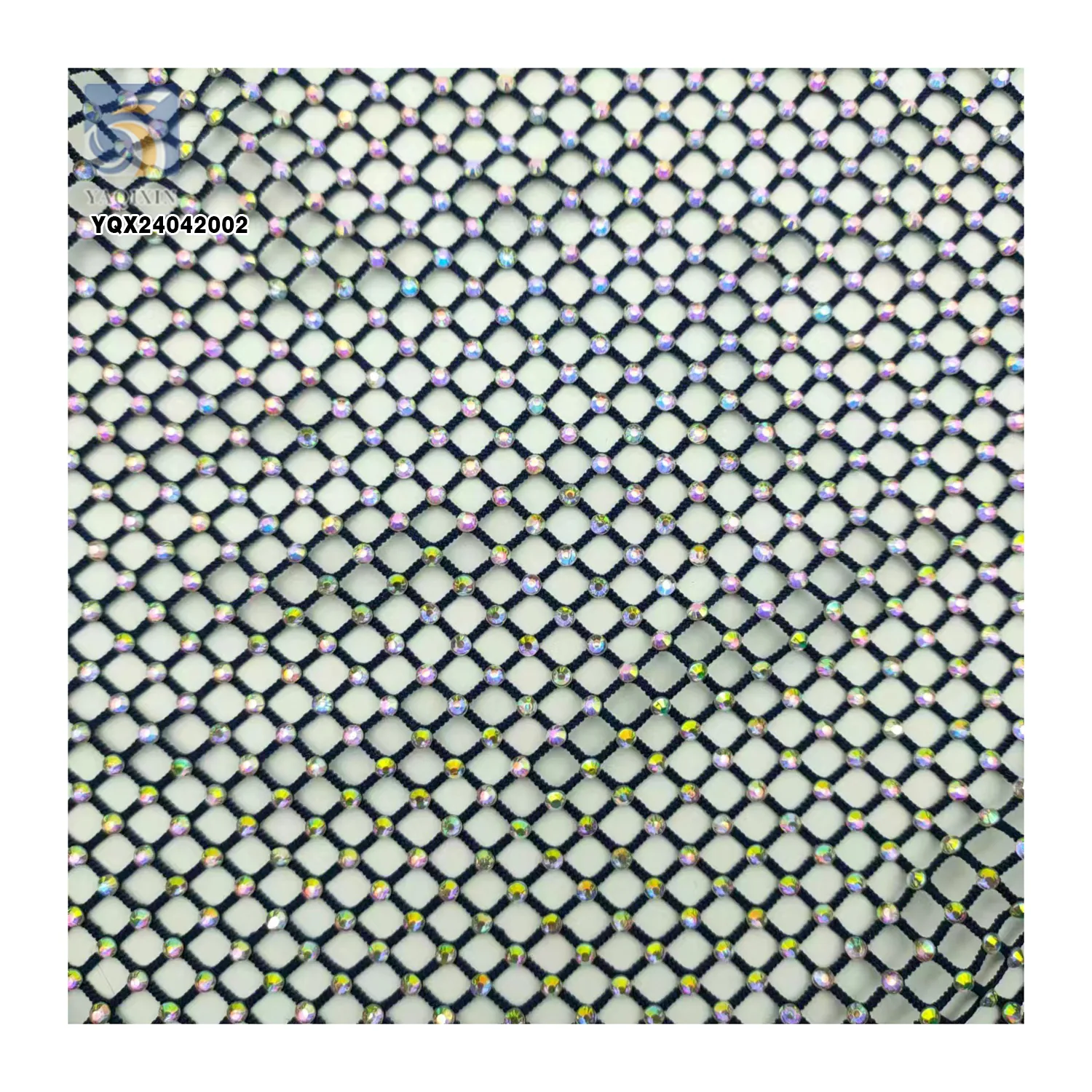 Reasonable Price 130gsm 100%Polyester Black Net Mesh Lace Fabric With Shiny Rhinestones
