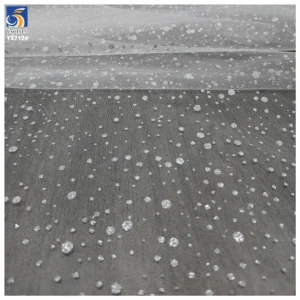 YX712 Customized White 40gsm 100 Polyester Knitted Bridal Tulle Fabric Soft Sparkle Glitter Effect for Wedding Dress Making