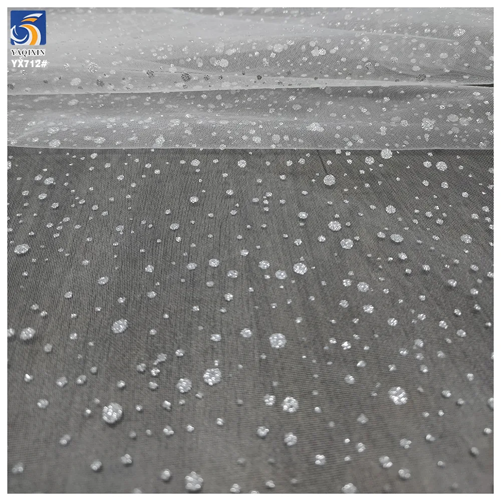 YX712 Customized White 40gsm 100 Polyester Knitted Bridal Tulle Fabric Soft Sparkle Glitter Effect for Wedding Dress Making
