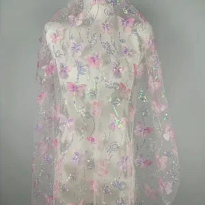 YX809 New Two-color Sequins Embroidery Butterfly Flower 3D Tulle Skirt Children's Fabric 2025 Girls Skirt Tulle Sequins