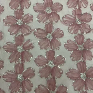 2026 Hot Bridal Wedding Custom White 3D Big Flower Embroidered Tulle Sequins Embroidery  Lace Fabric