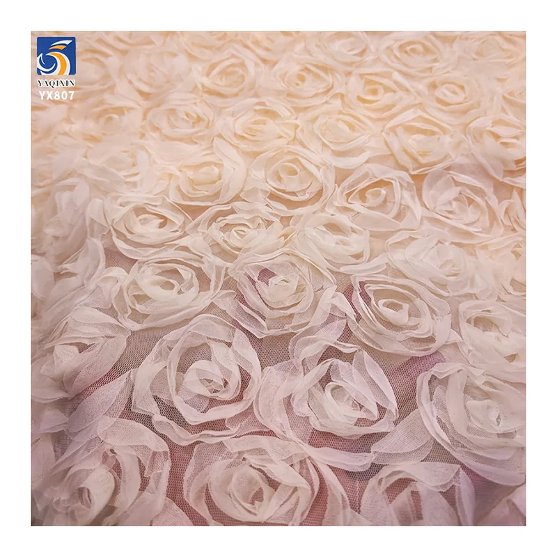 YX807 2025 Fashion Popular America 3D Embroidery Flowers Rose Knitted Mesh Tulle Fabric for Dresses Summer Women