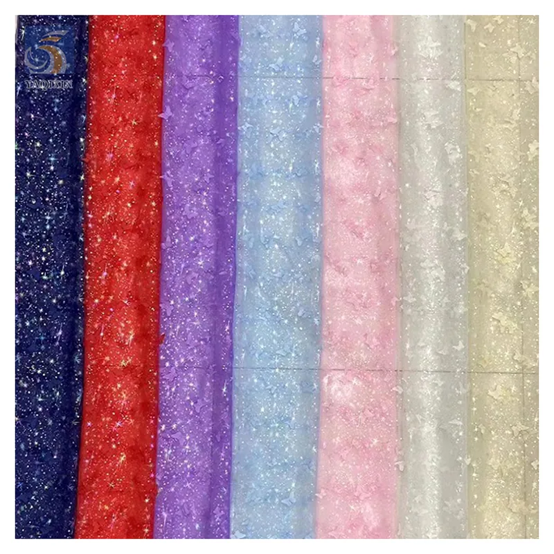 Factory Reasonable Price 3D Butterfly Lace Fabric Tulle Beautiful 3D Polyester Fabric Wholesale