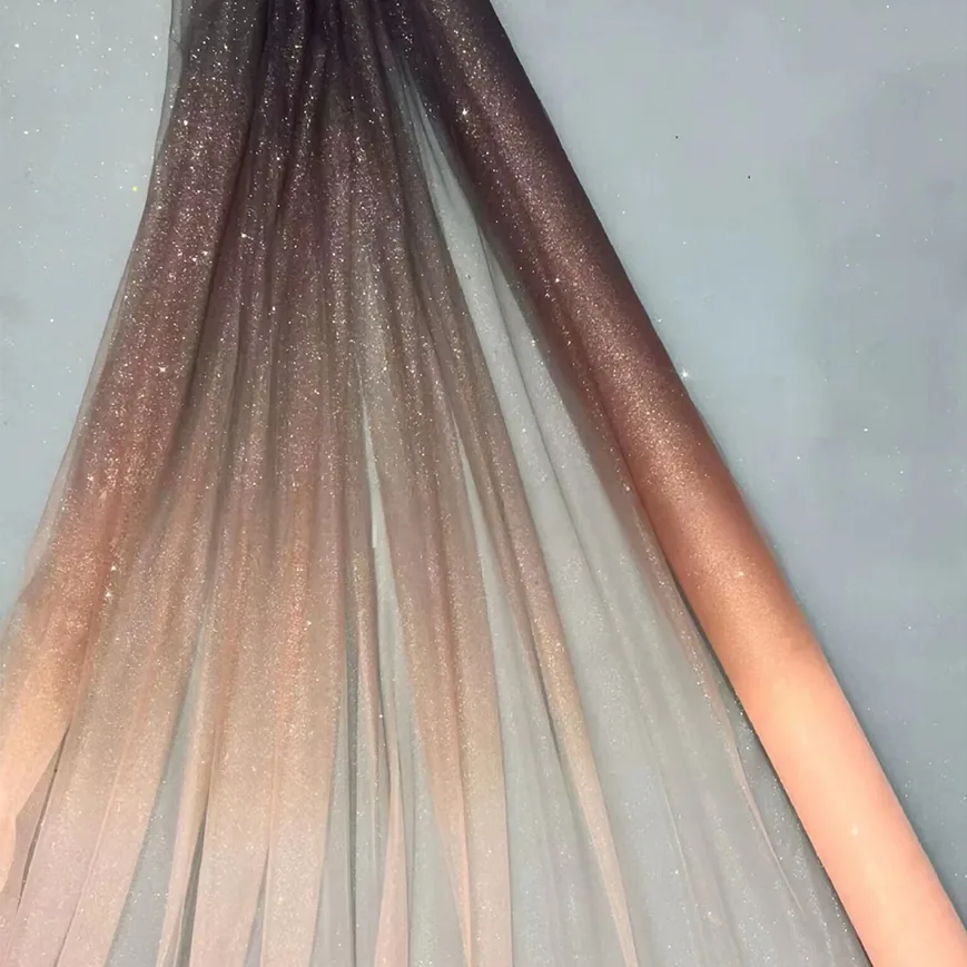 YX479 China Factory Polyester Colorful Tie Dye Glitter Tulle Fabric Soft Ombre Mesh Gradient Tulle Fabric for Dance Dress