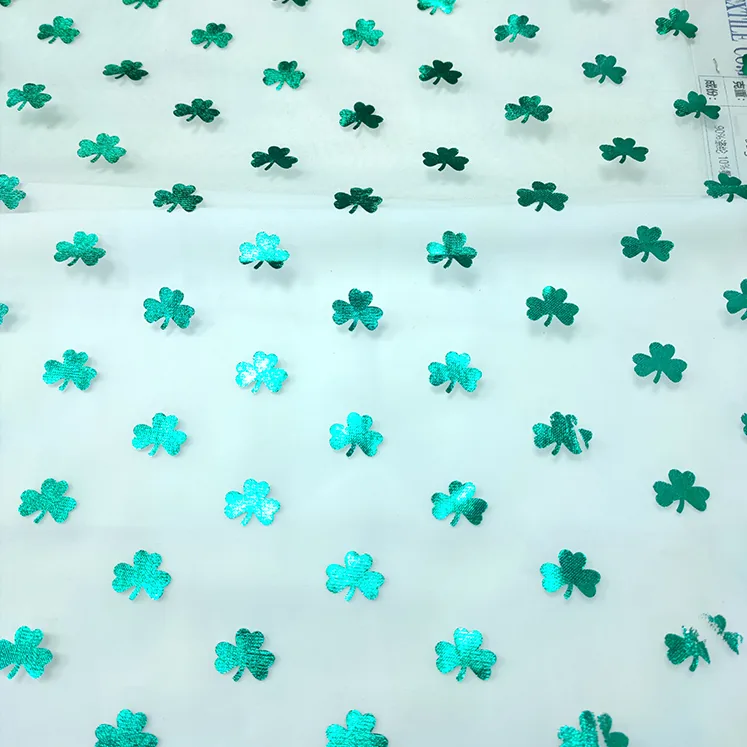 YX727 New Green Clover Printed Tulle Fabric St. Patrick's Day Holiday Printed Green Leaves Mesh Fabric Girls' Skirts Kni