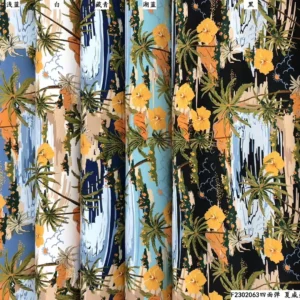Hot Sales 100% Rayon Viscose Fabric Woven Hawaiian Tropical Design Print for Summer Shirts & Dresses for Lining & Garments