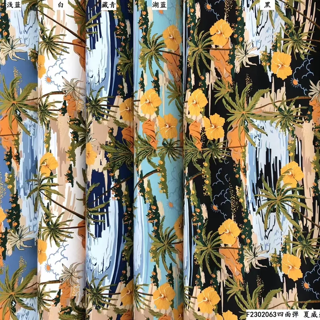Hot Sales 100% Rayon Viscose Fabric Woven Hawaiian Tropical Design Print for Summer Shirts & Dresses for Lining & Garments