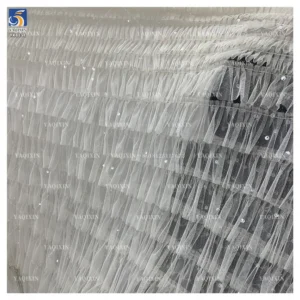 YX1151 High-Quality 200gsm Knitting 3D Red Tulle Puffy Skirt Fabric With Sequins Tulle for Girls' Princess Dress 5 Yards