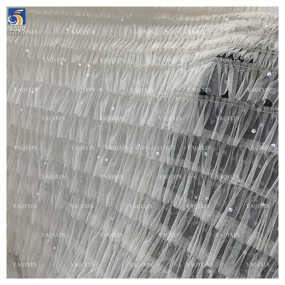 YX1151 High-Quality 200gsm Knitting 3D Red Tulle Puffy Skirt Fabric With Sequins Tulle for Girls' Princess Dress 5 Yards