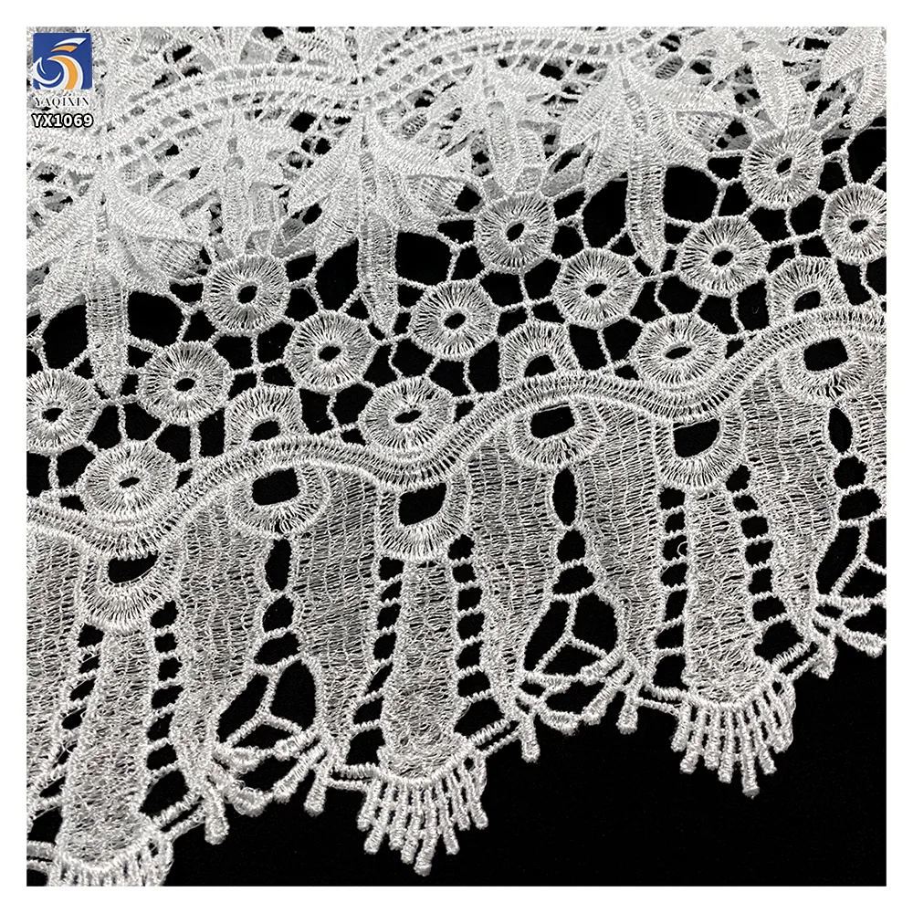 YX1069 African Milk Silk Poly Embroidery Cord Lace Water-Soluble Fabric Glossy Floral Embroidered Dress Lace Fabric for Women