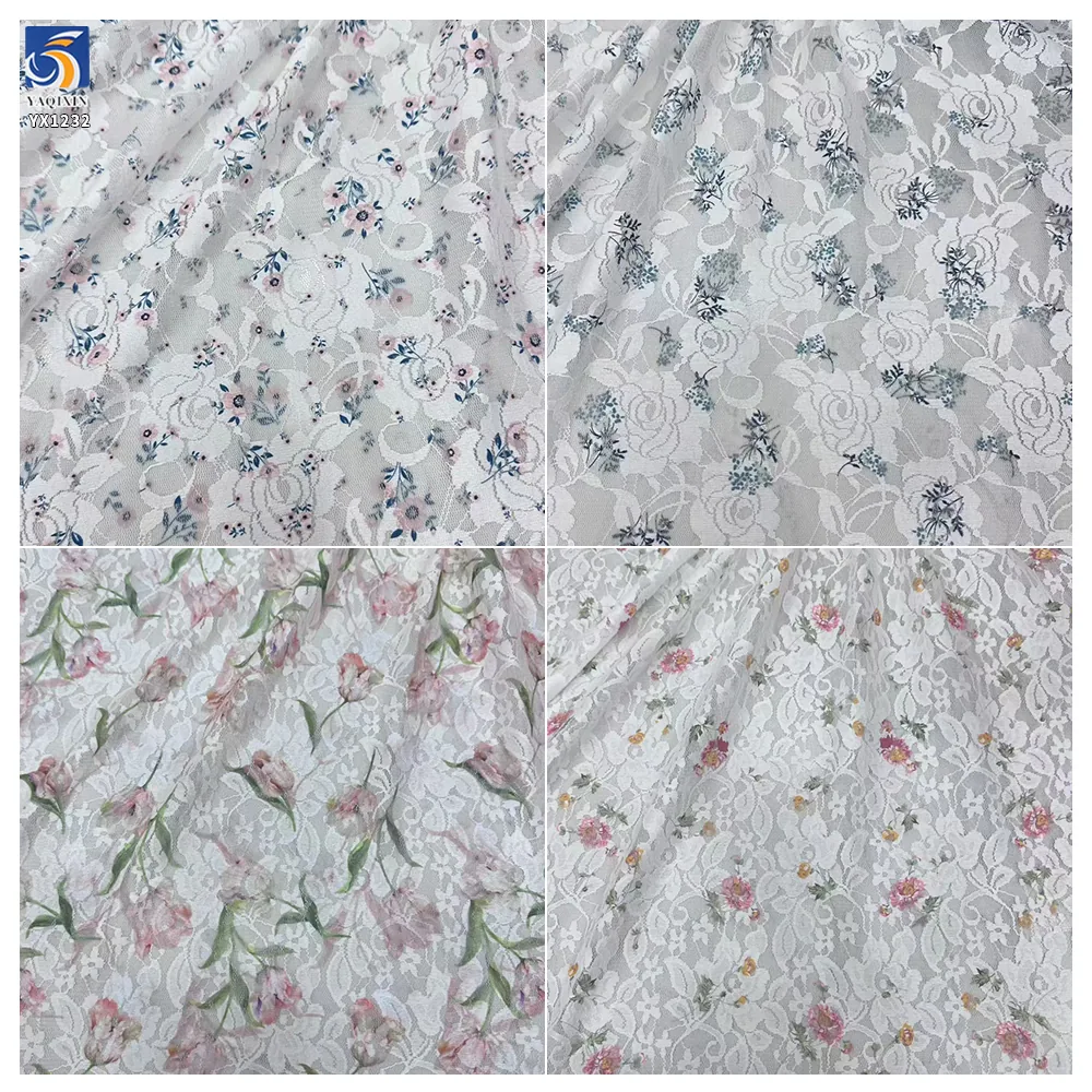 YX1232 2 Yards Color Digital Printing Large Rose Flowers Lace Fabrics Embroidered French Dress Chantilly Lace Fabric 202