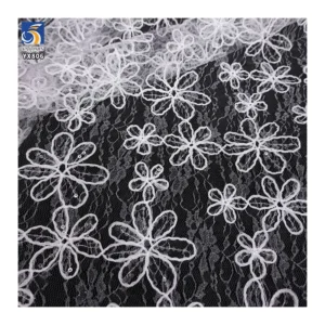 YX806 100 Polyester Lace Embroidery Cord Embroidery Chantilly Lace Fabric Black Floral Embroidered Mesh Skirt Fabric for Women