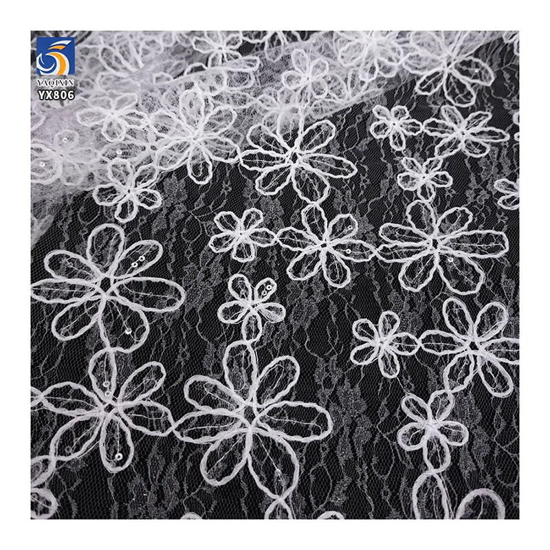 YX806 100 Polyester Lace Embroidery Cord Embroidery Chantilly Lace Fabric Black Floral Embroidered Mesh Skirt Fabric for Women