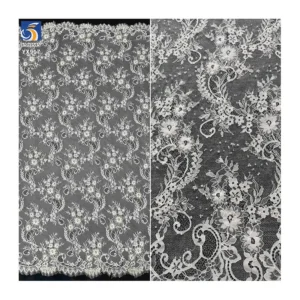 YX917 Heavy Embroidery 3D Rose Flowers Water-Soluble Lace Fabric Wedding White Eyelash Lace Fabric With 3D Pearl Sequins