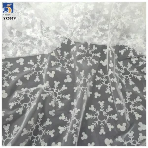 YX597-1 Factory Low MOQ Custom Glitter Tulle Mesh Fabric, White Snowflake Printed Net Fabric For Kids Party Dress